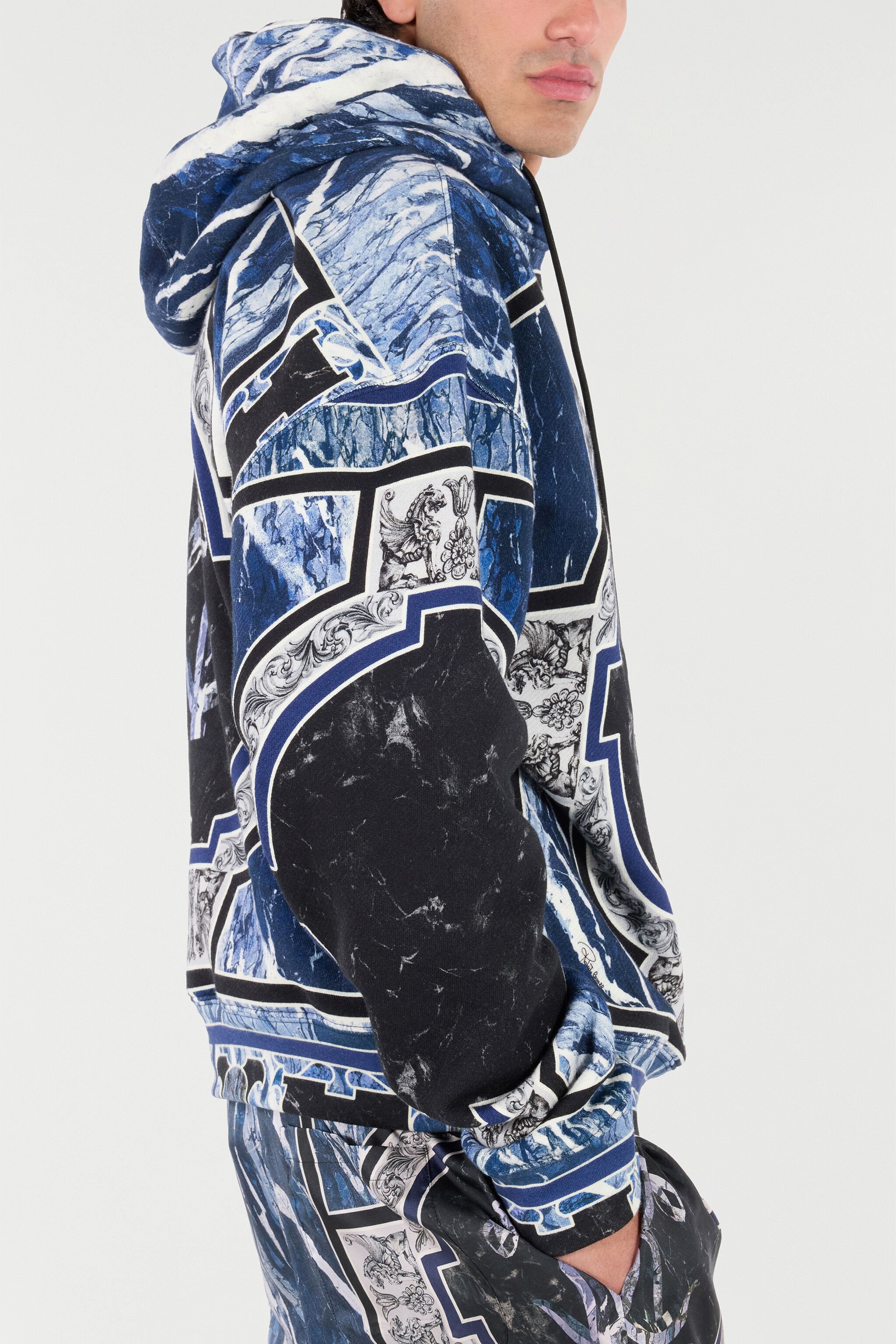 RC Sweatshirt With Marble Print And Embellishments Dark blue URT69A-5ON66