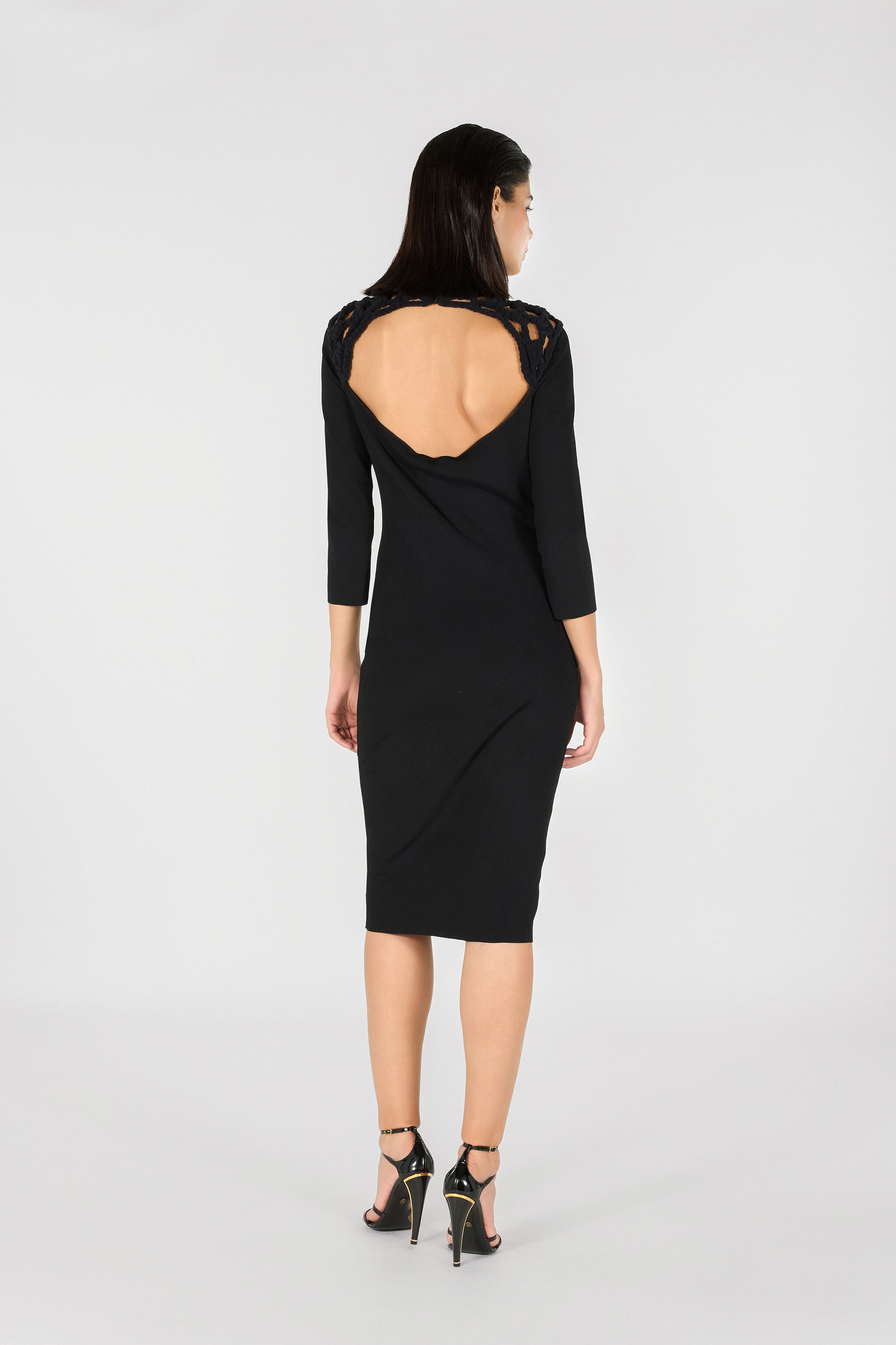 RC Robe Midi Avec Encolure Ajourée Au Crochet Noir TWM103-MI014