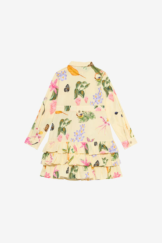 JU Yellow Dress with Tropical Print and Ruffles YELLOW VJT10J-7MP32