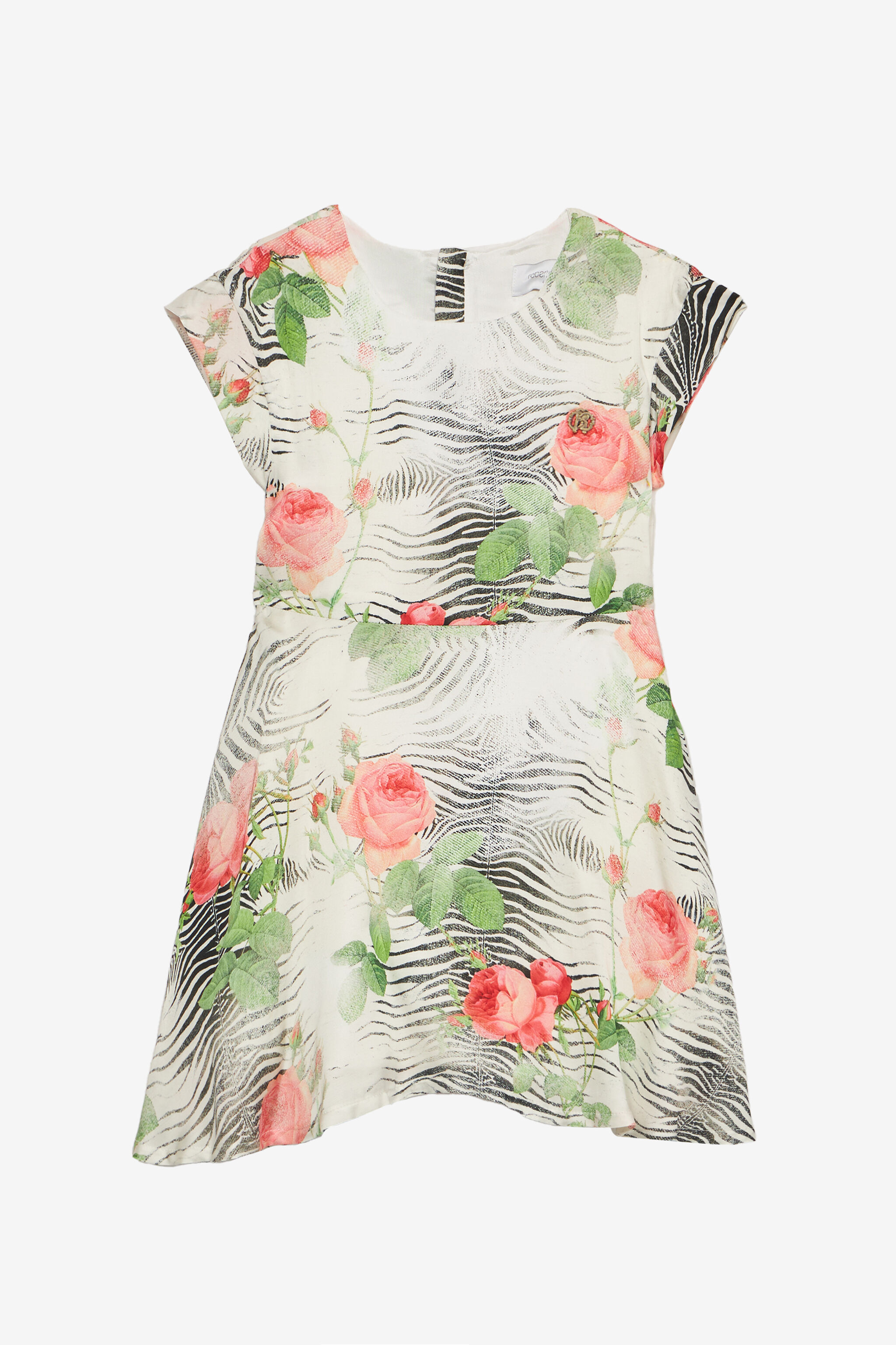 JU Dress With Mini Zebra And Rose Print Light green UJT10B-6DO47