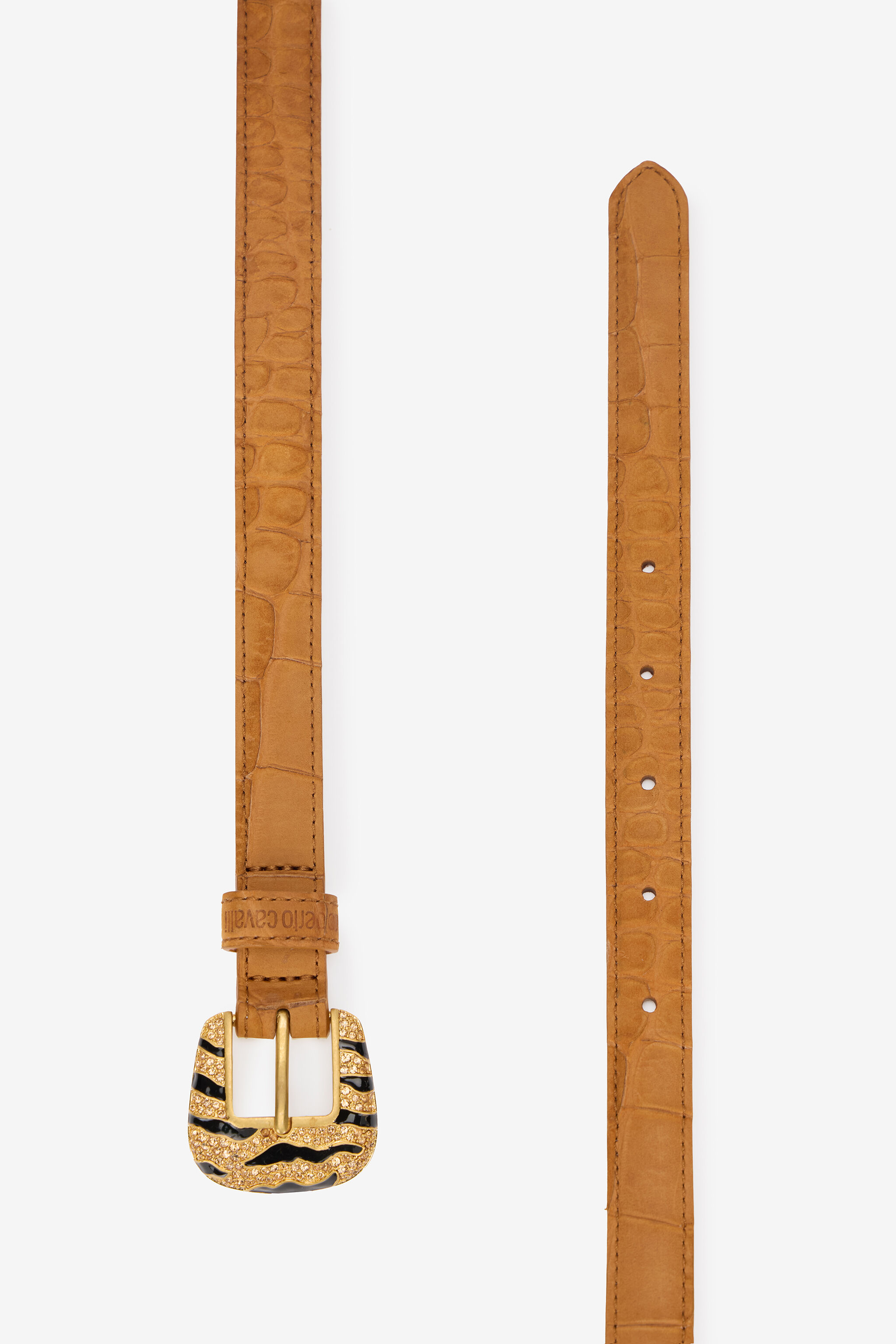 RC Crocodile-Effect Belt with Jewel Buckle Braun VKC006-PZ204