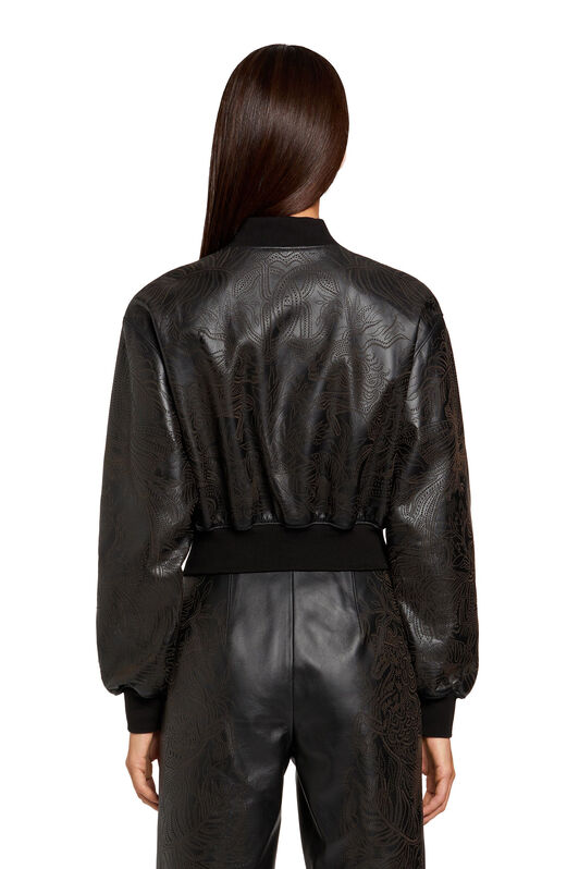 RC Floral-pattern leather bomber jacket Black KQP803-PN106