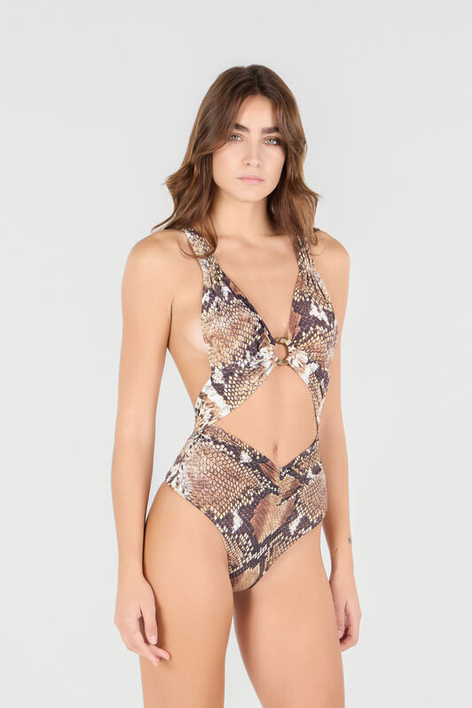 RC Python Print One-Piece Swimsuit Light Brown UWW001-HVO87