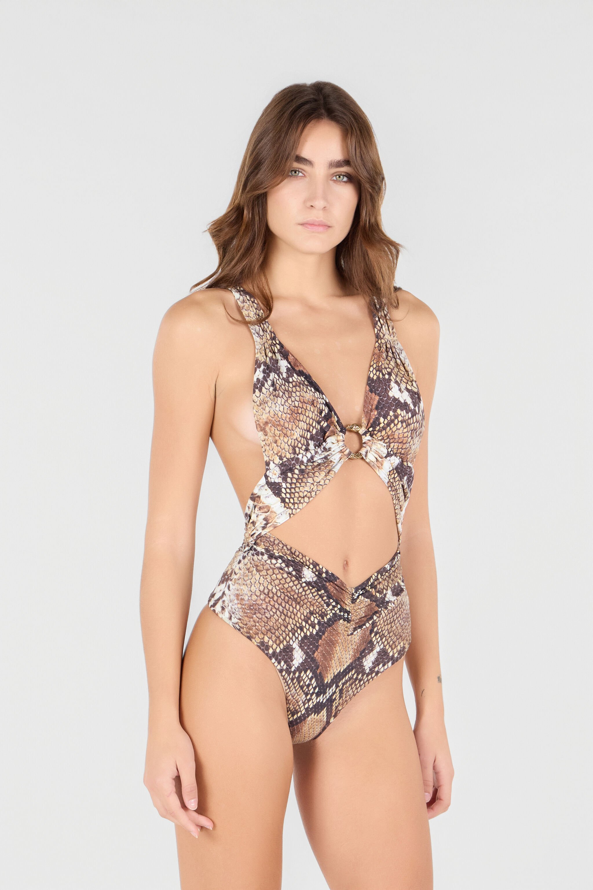RC Python Print One-Piece Swimsuit Light Brown UWW001-HVO87