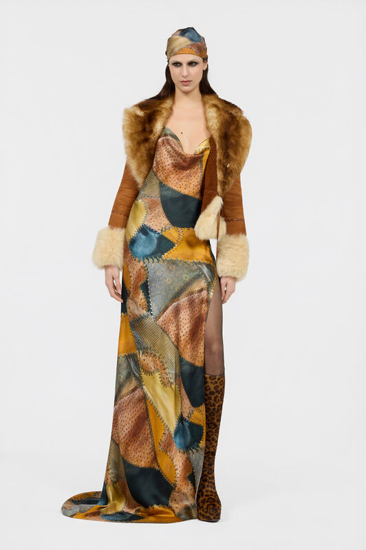 RC Robe En Soie Imprimé Patchwork BROWN XQT150-RYT29