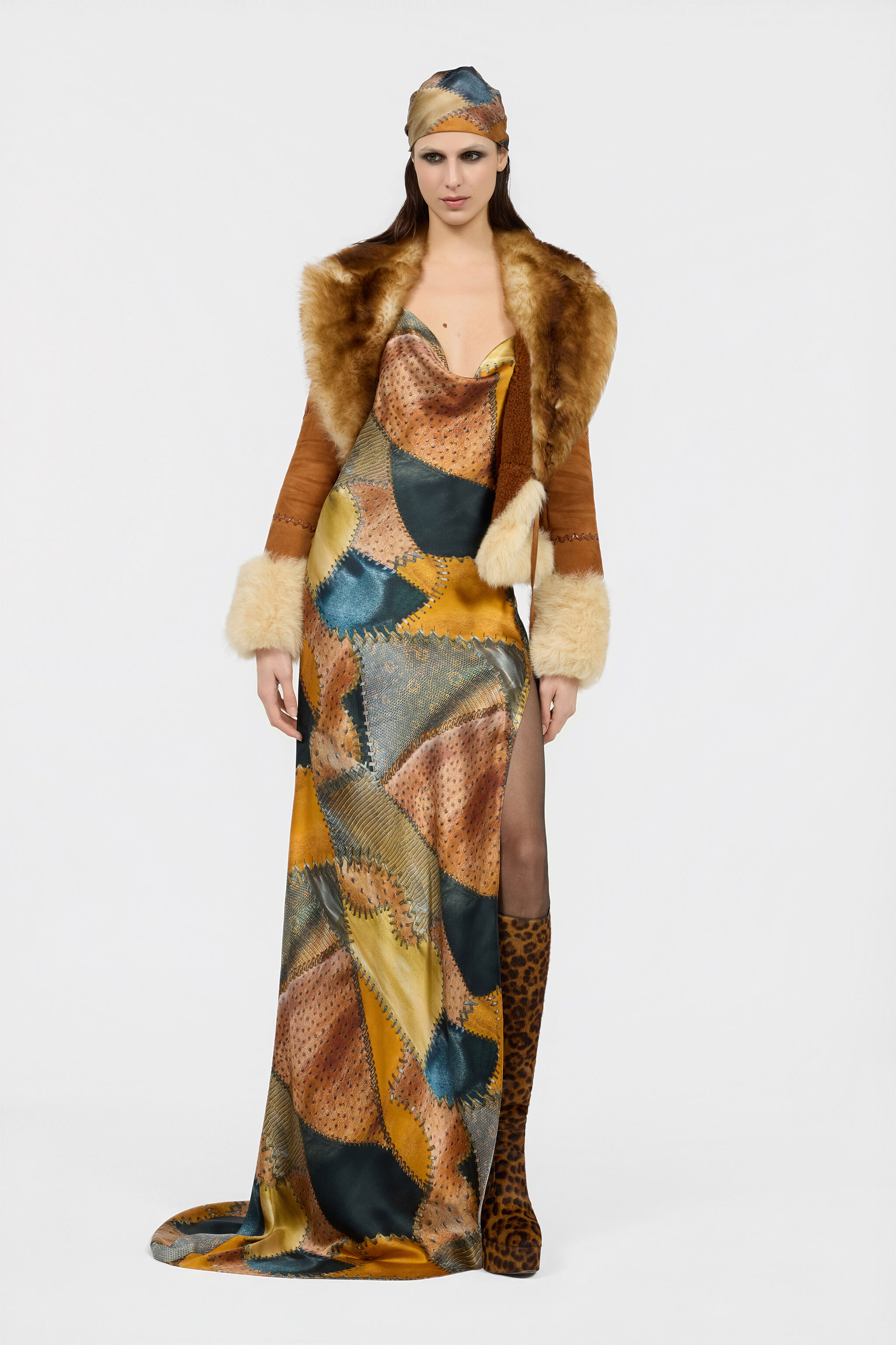 RC Robe En Soie Imprimé Patchwork BROWN XQT150-RYT29