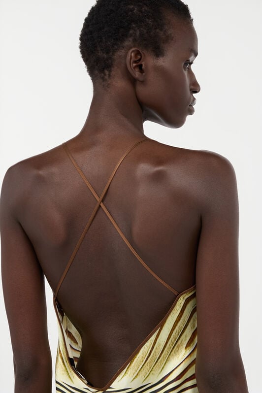 RC Abito Lungo In Seta Con Stampa Ray Of Gold SAHARA WWT134-RYS34