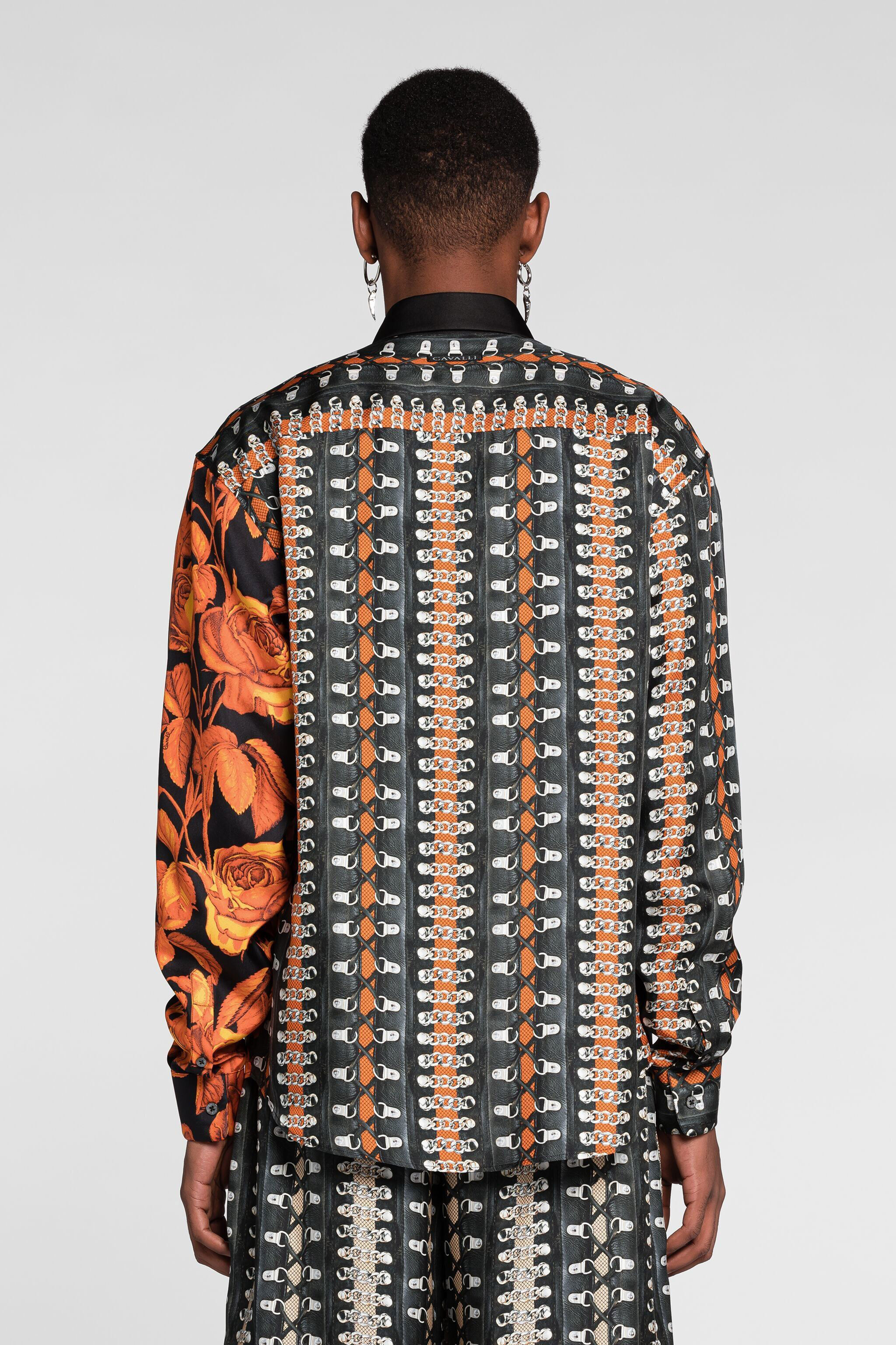 RC Flower Bondage-Print Silk Shirt ORANGE/BLACK PNT731-4QF24
