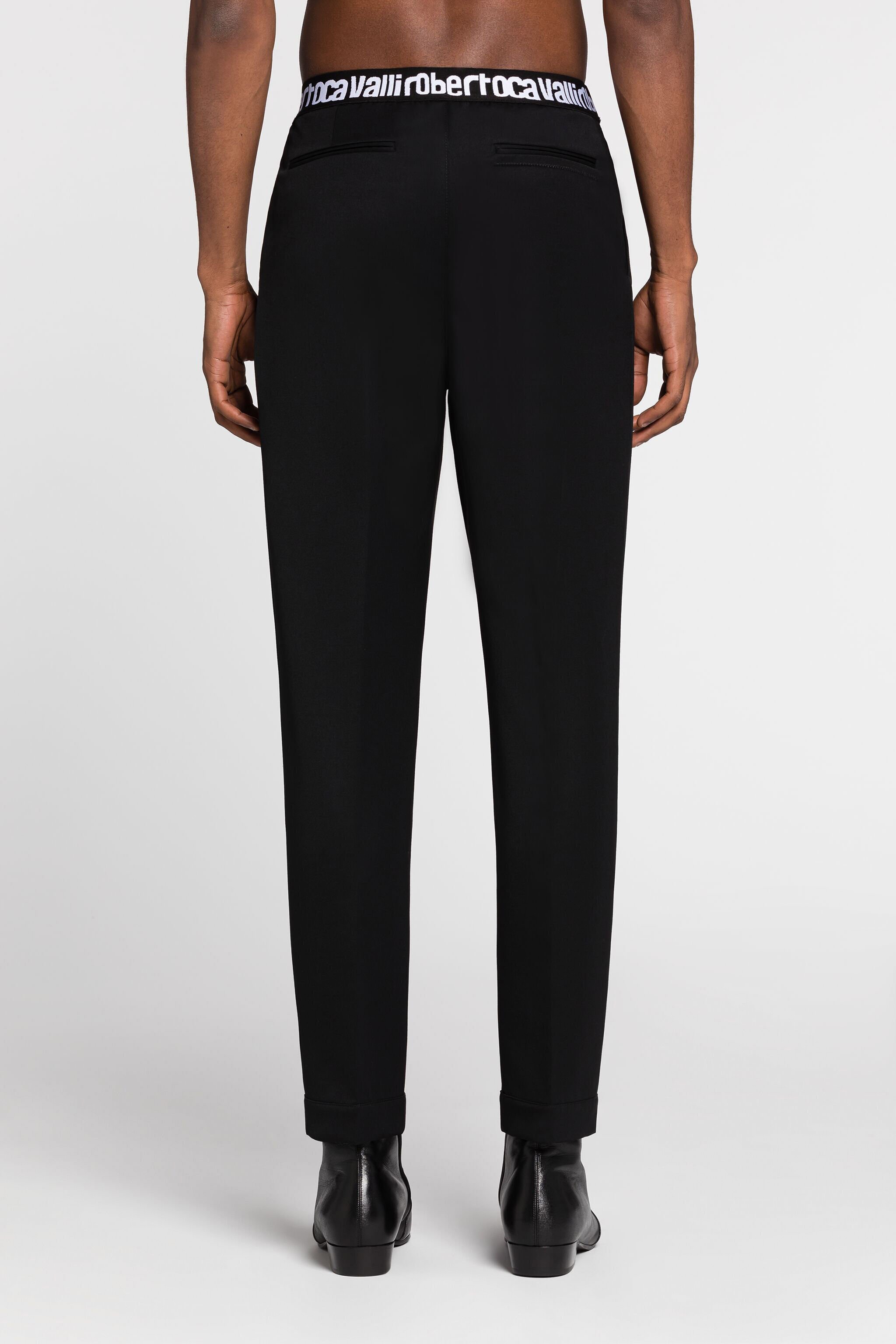 RC Logo-Waistband Tailored Wool Trousers Black RRT230-VW020