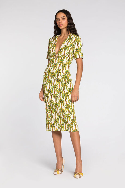 RC Palm tree-print midi dress Light green QWT161-ORG41