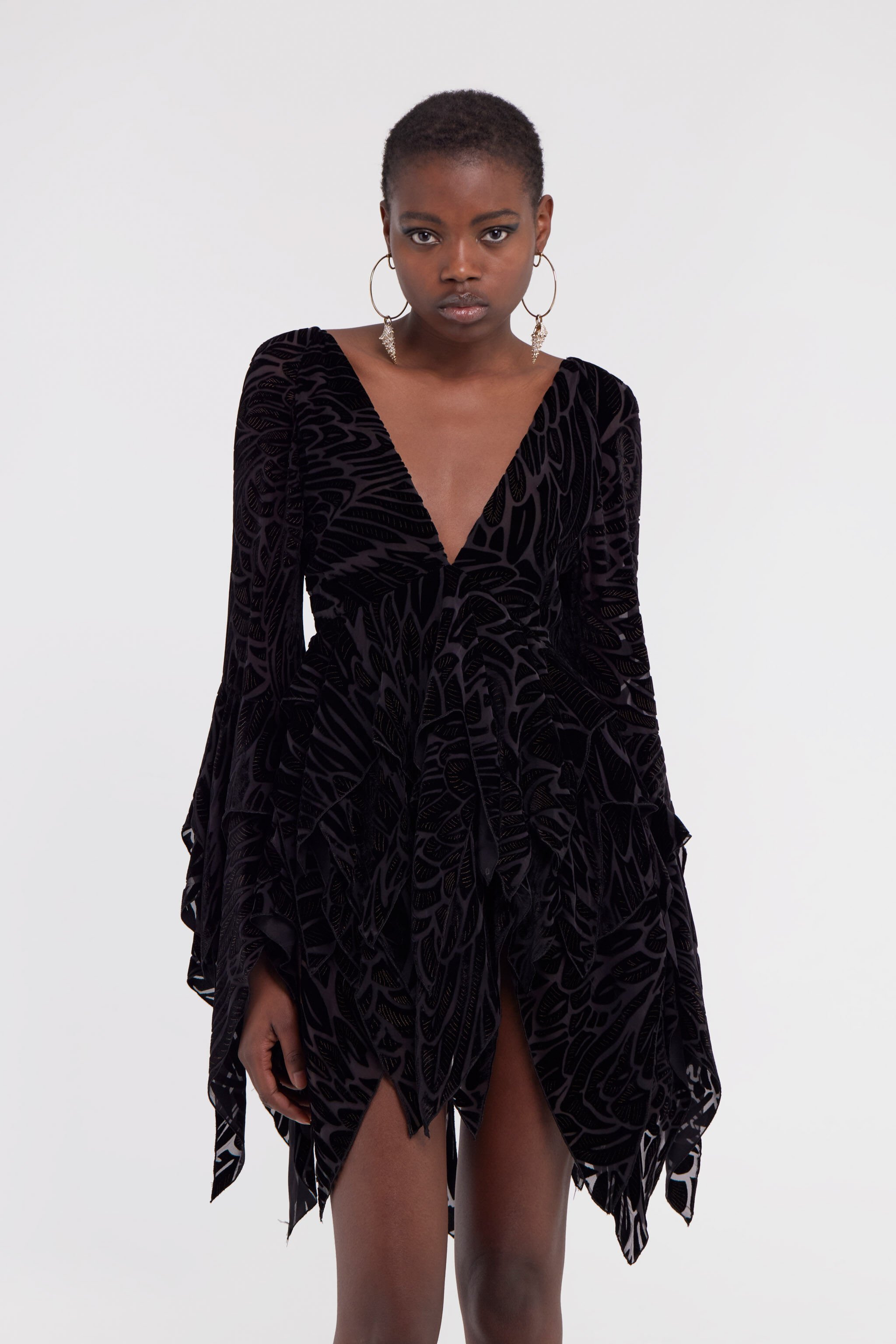 RC Plumage print devoré dress Black SWT129-4RL76