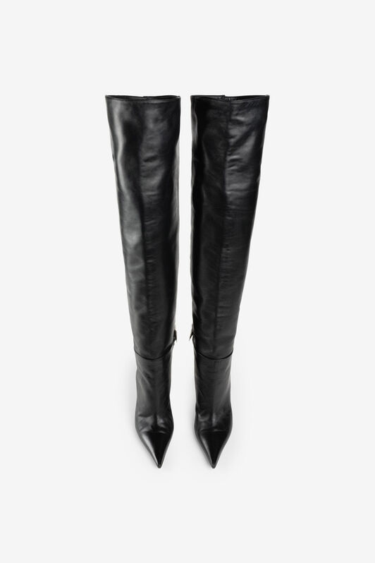RC Tiger Tooth Leather Thigh-High Boots Black PWS002-PN039