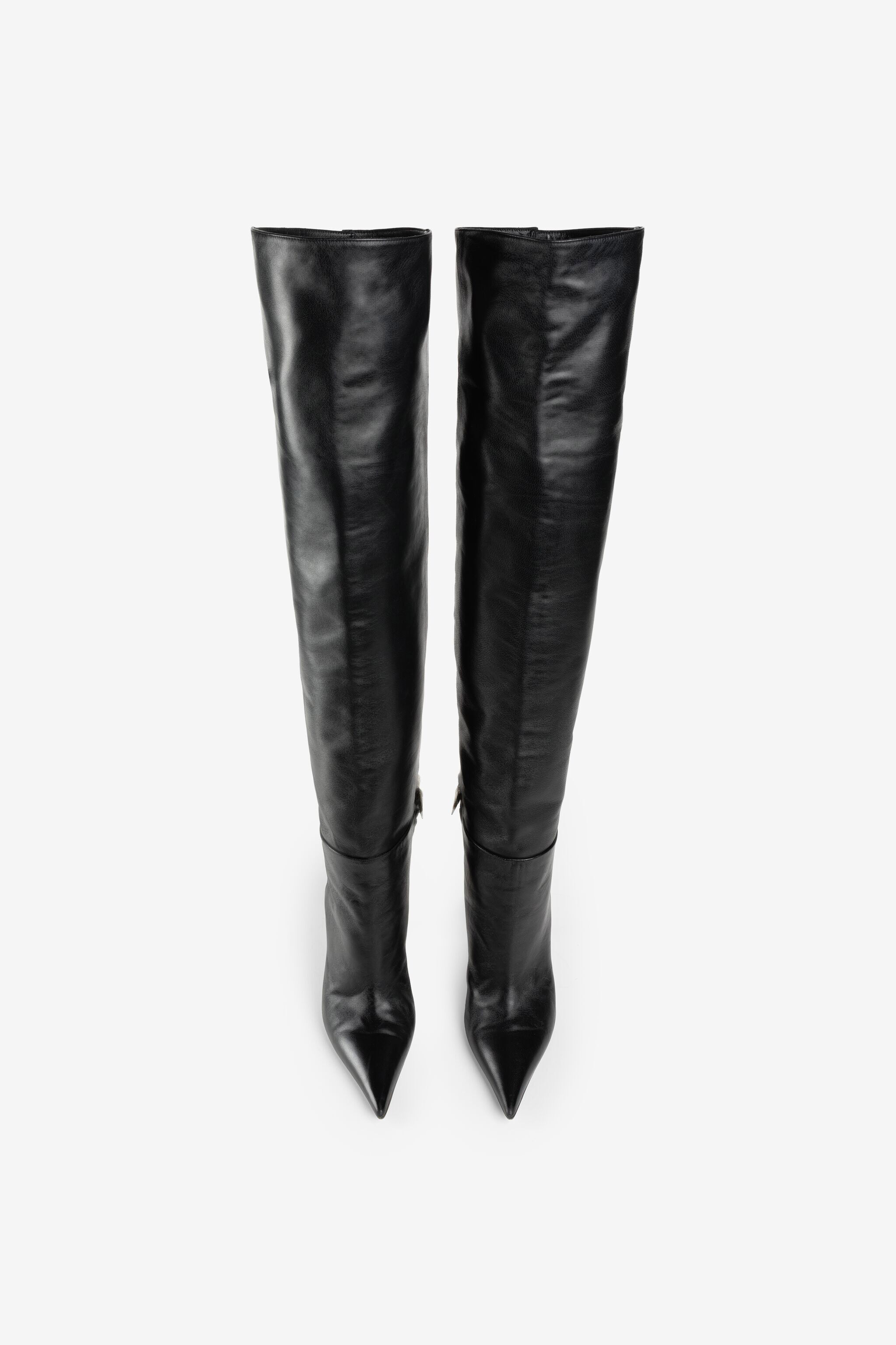 RC Tiger Tooth Leather Thigh-High Boots Black PWS002-PN039