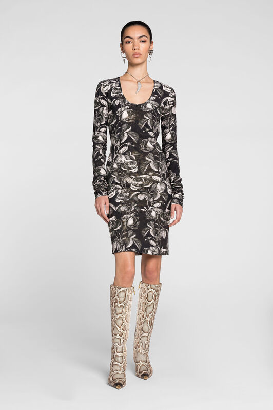 RC Rose-Print Dress SILVER/BLACK PQT10B-LNF03