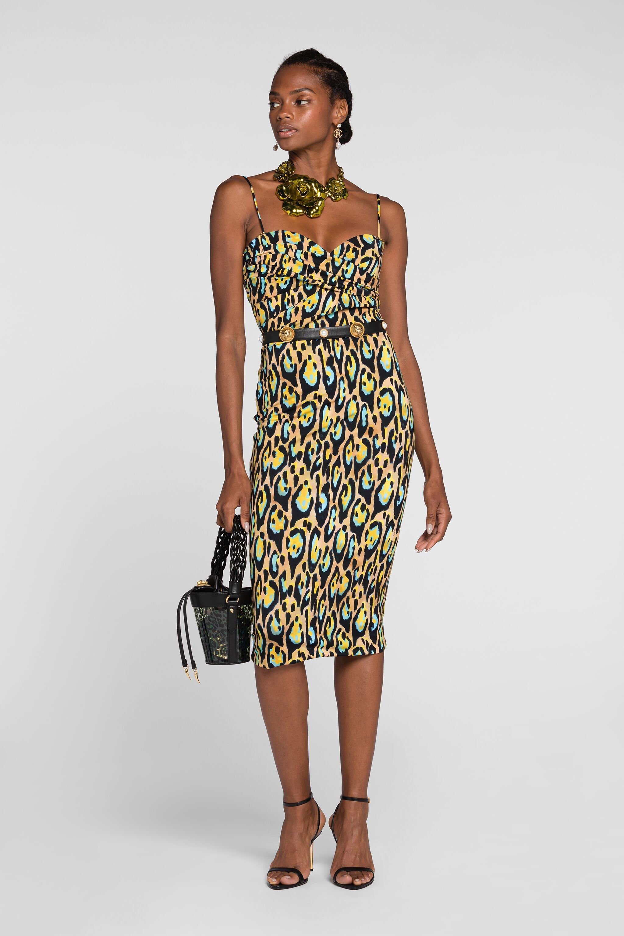 RC Leopard print sleeveless midi dress Yellow QKT104-LNF68