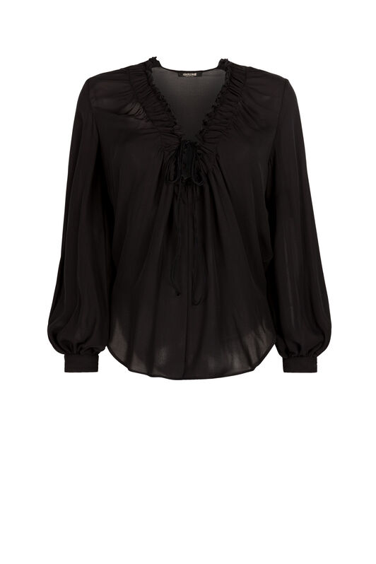 RC Ruffle-Trim Silk Top Schwarz KOT70A-SE016