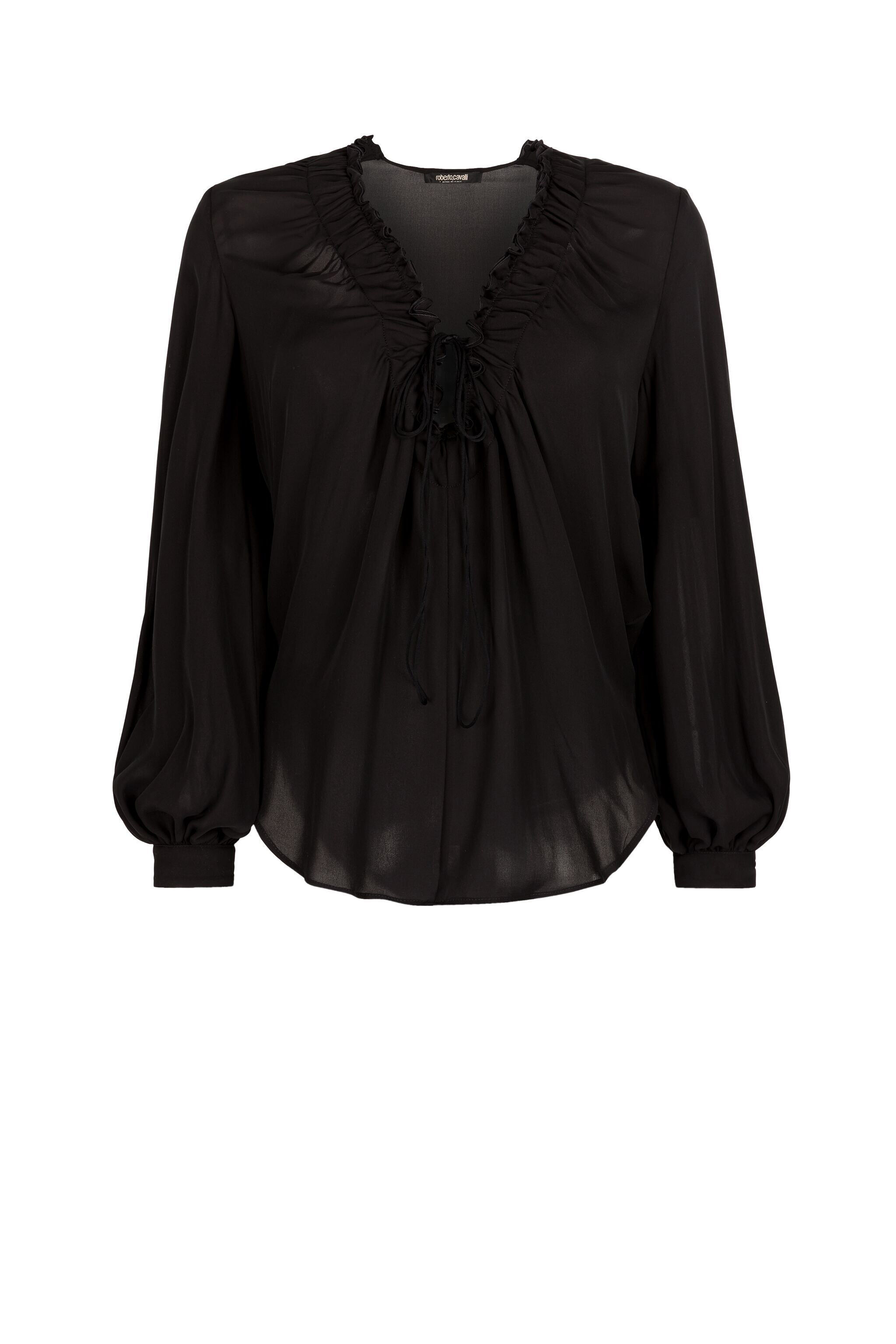RC Ruffle-Trim Silk Top Schwarz KOT70A-SE016