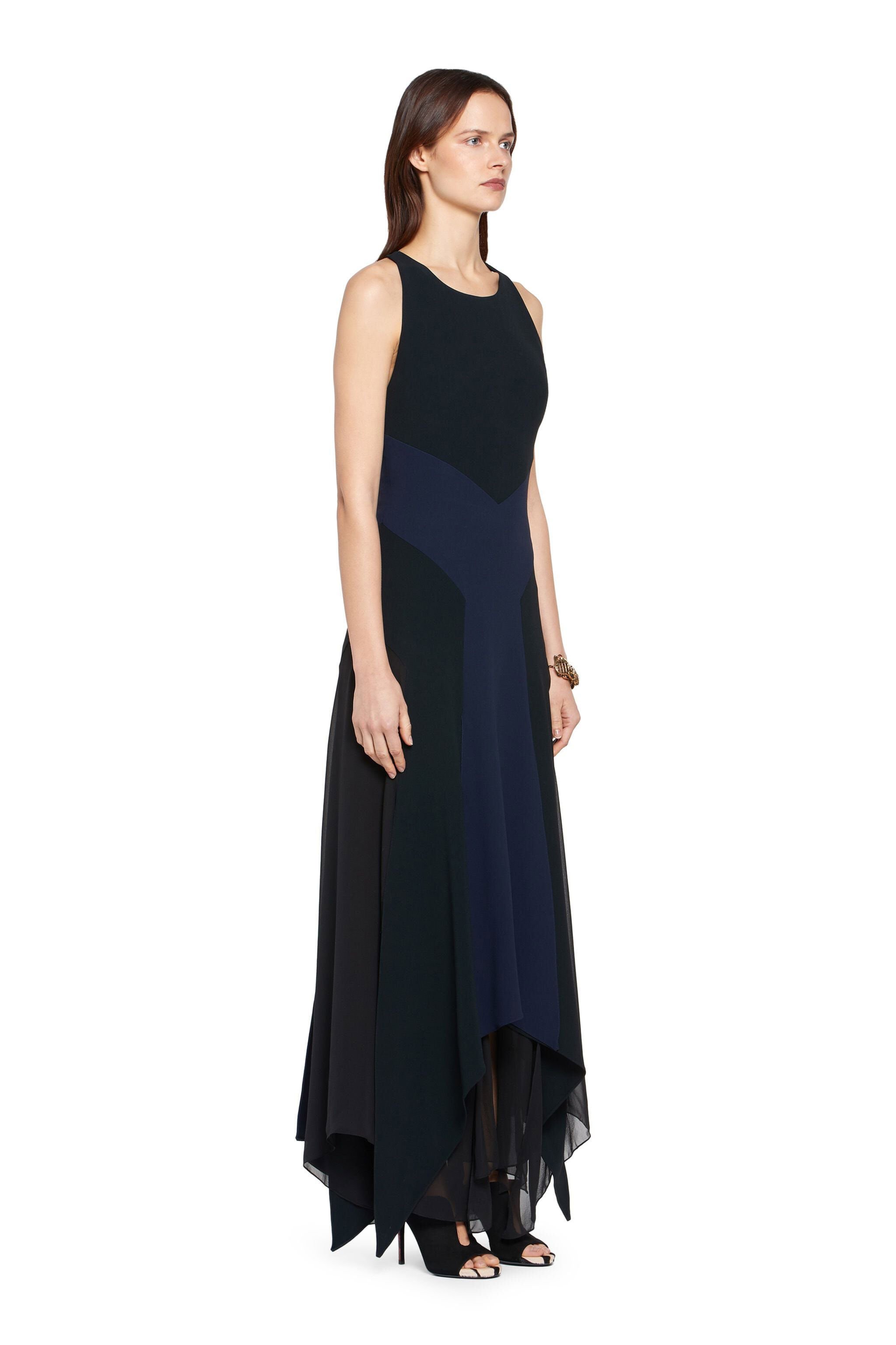 RC Abito lungo in cady con inserti in georgette Blu scuro HQT130-HR005