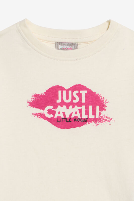 JC ElfenbeinfarbenEs T-Shirt mit Print und Logo IVORY PRISTINE WFT61U-5B006