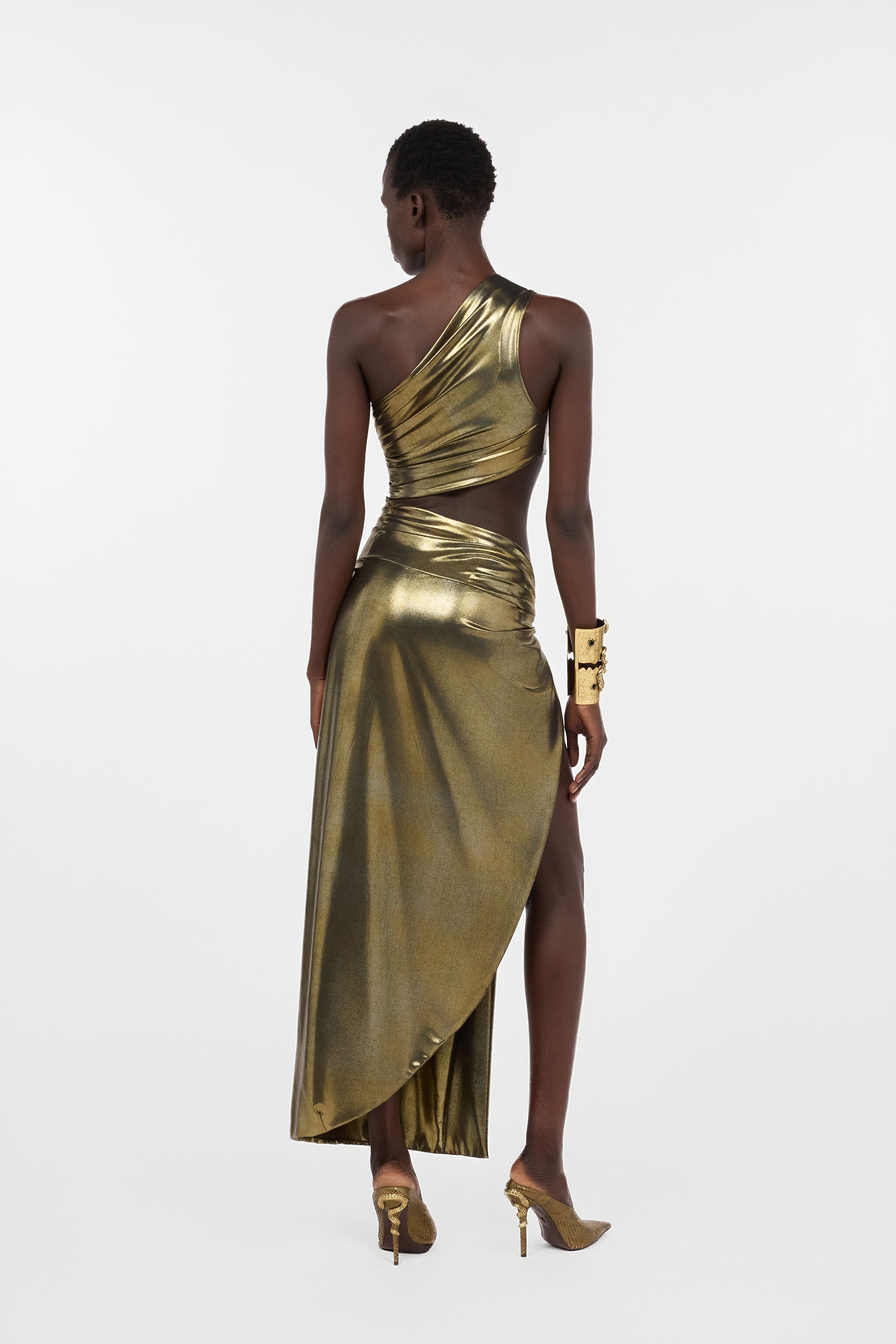 RC One-Shoulder Gold Dress with Cut-Out Detail GOLD WWT106-JE032