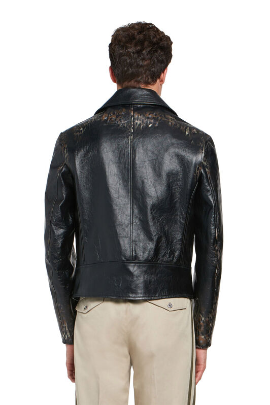 RC Ikat Leopard leather biker jacket CATKIN/N.WHITE/BLACK INP815-PFP56