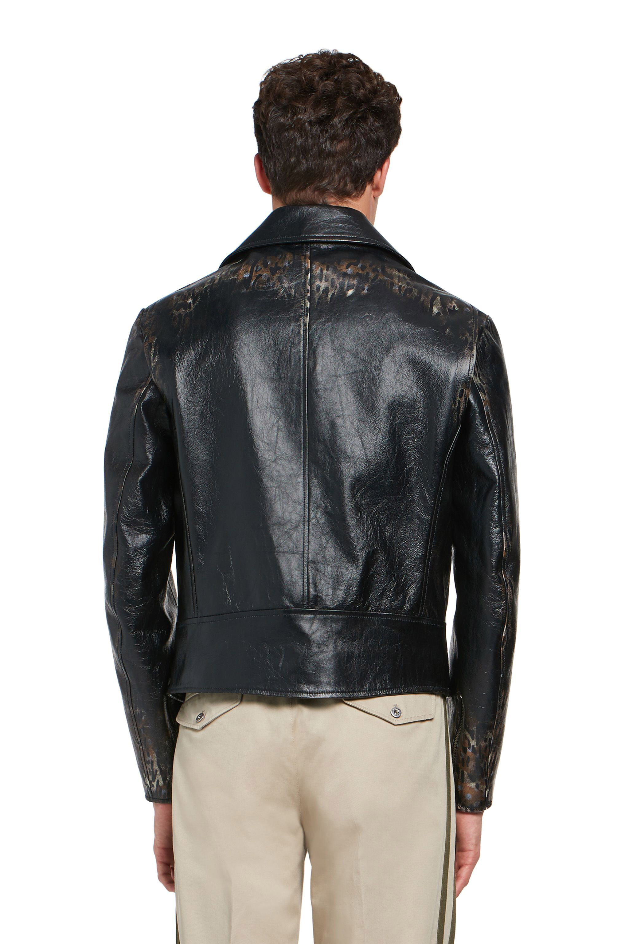 RC Ikat Leopard leather biker jacket CATKIN/N.WHITE/BLACK INP815-PFP56