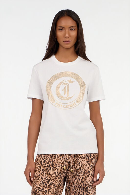 JC T-Shirt in Weiß mit Logo und Nieten WHITE/GOLD VFT180-VF303