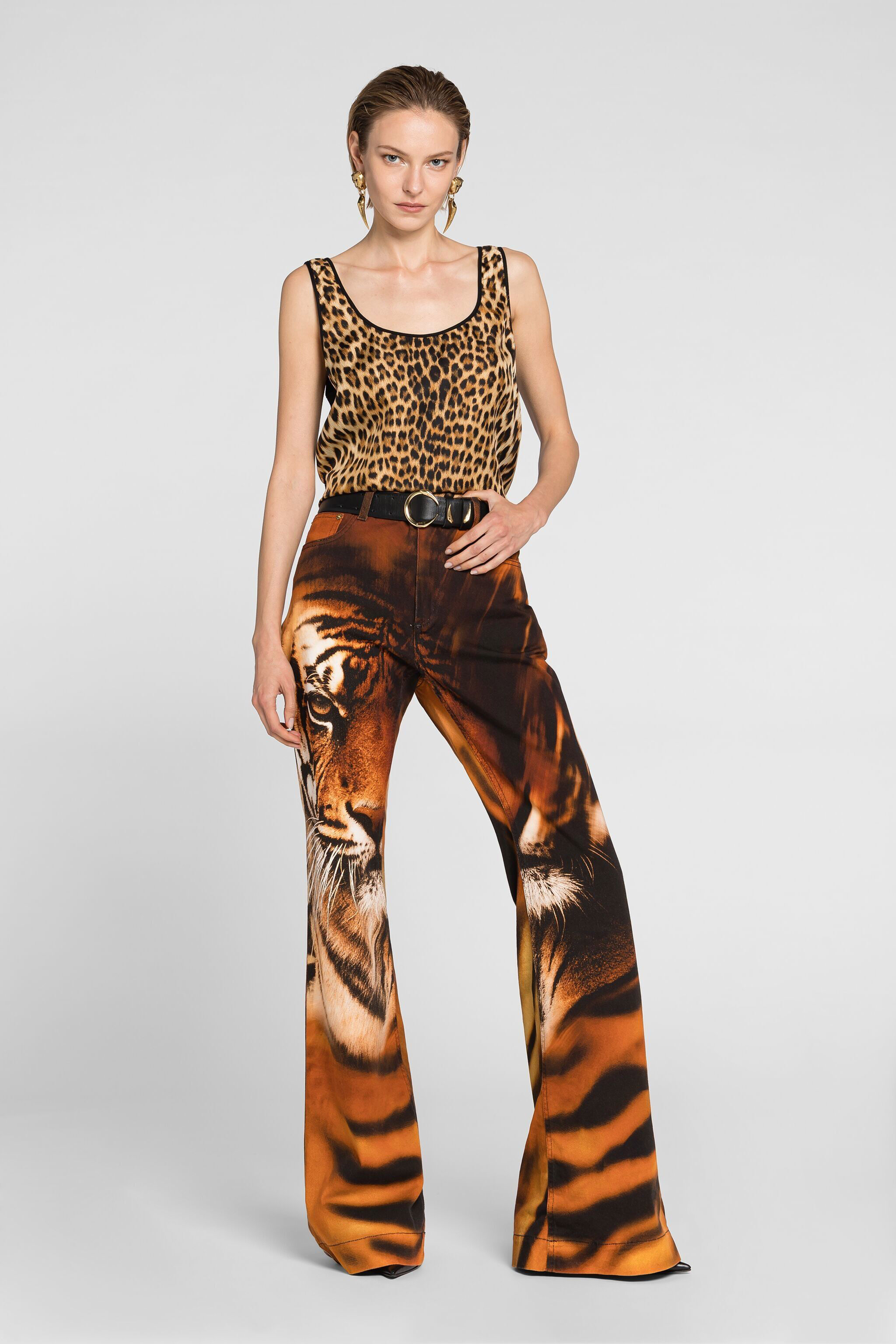 RC Jaguar-Print Silk Top Light brown OQT602-4QD02