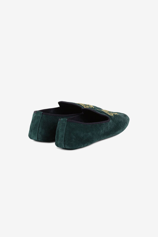 RC Mirror Snake Crest-Embroidered Velvet Slippers RC Mirror Snake Crest-Embroidered Velvet Slippers DARK GREEN PRS001-PZA95