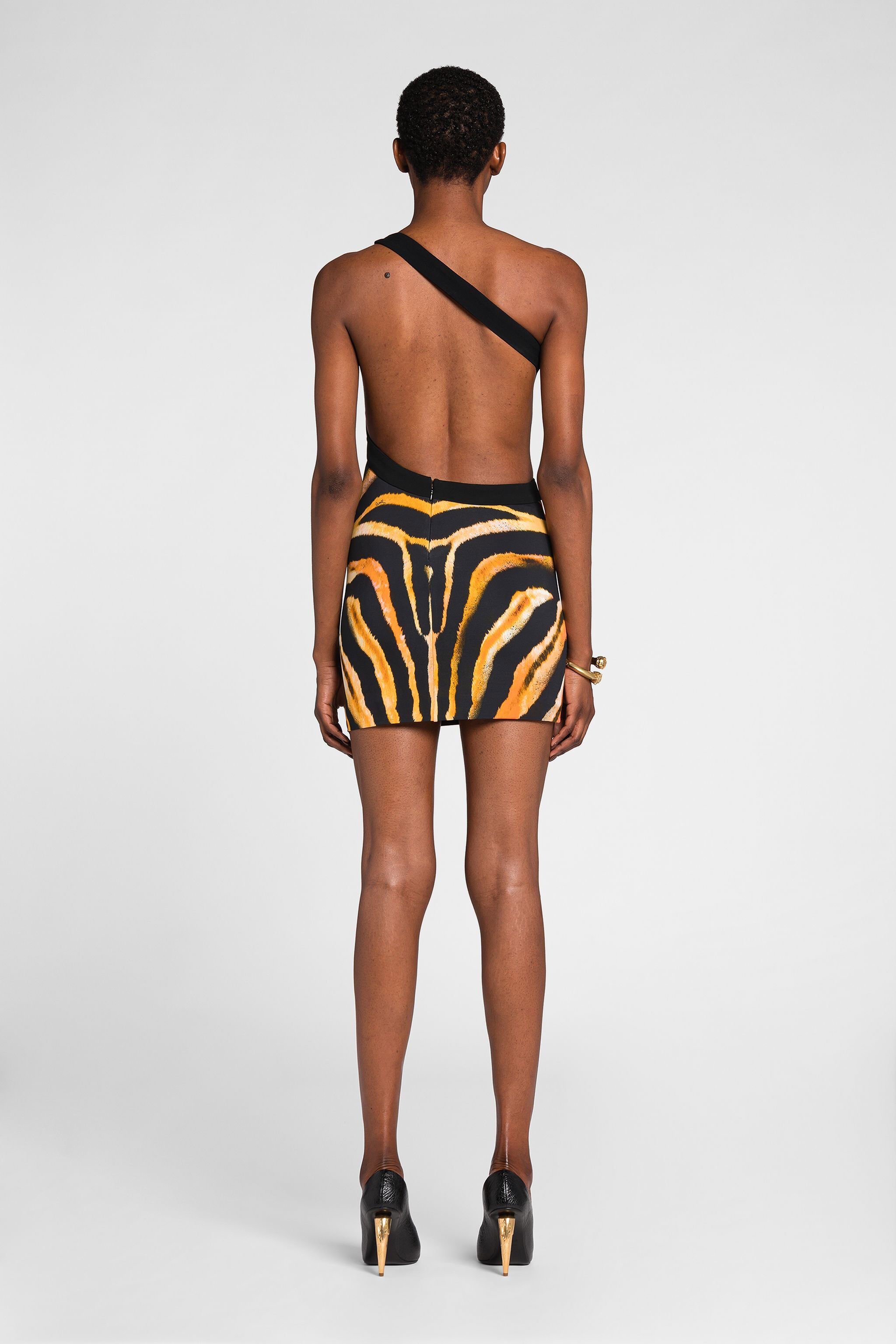 RC Zebra-Print One-Shoulder Mini Dress Orange/Black OQT125-JCD03