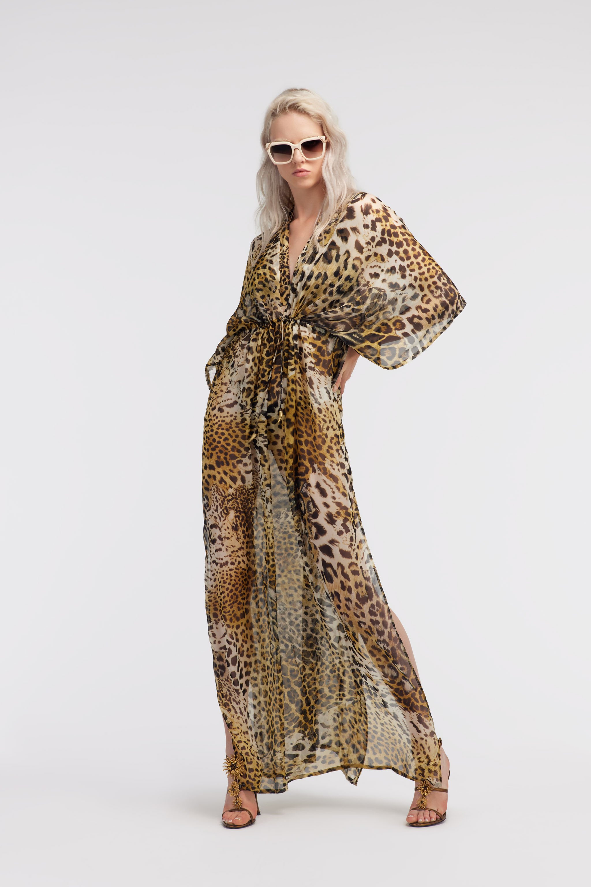 RC Long kaftan with Jaguar Skin print Light Brown SYW050-CTG34