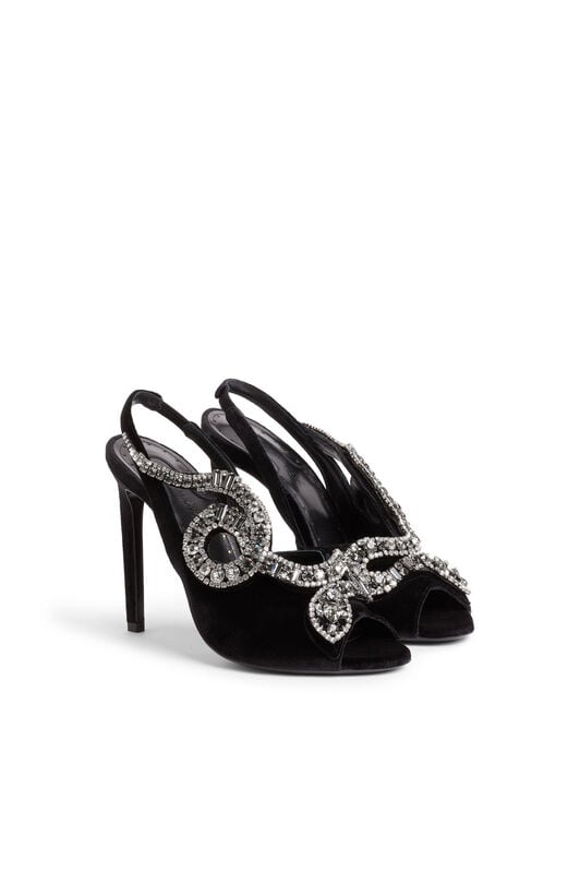 RC Beaded-snake slingback sandals BLACK/CRYSTAL LQS875-VL005