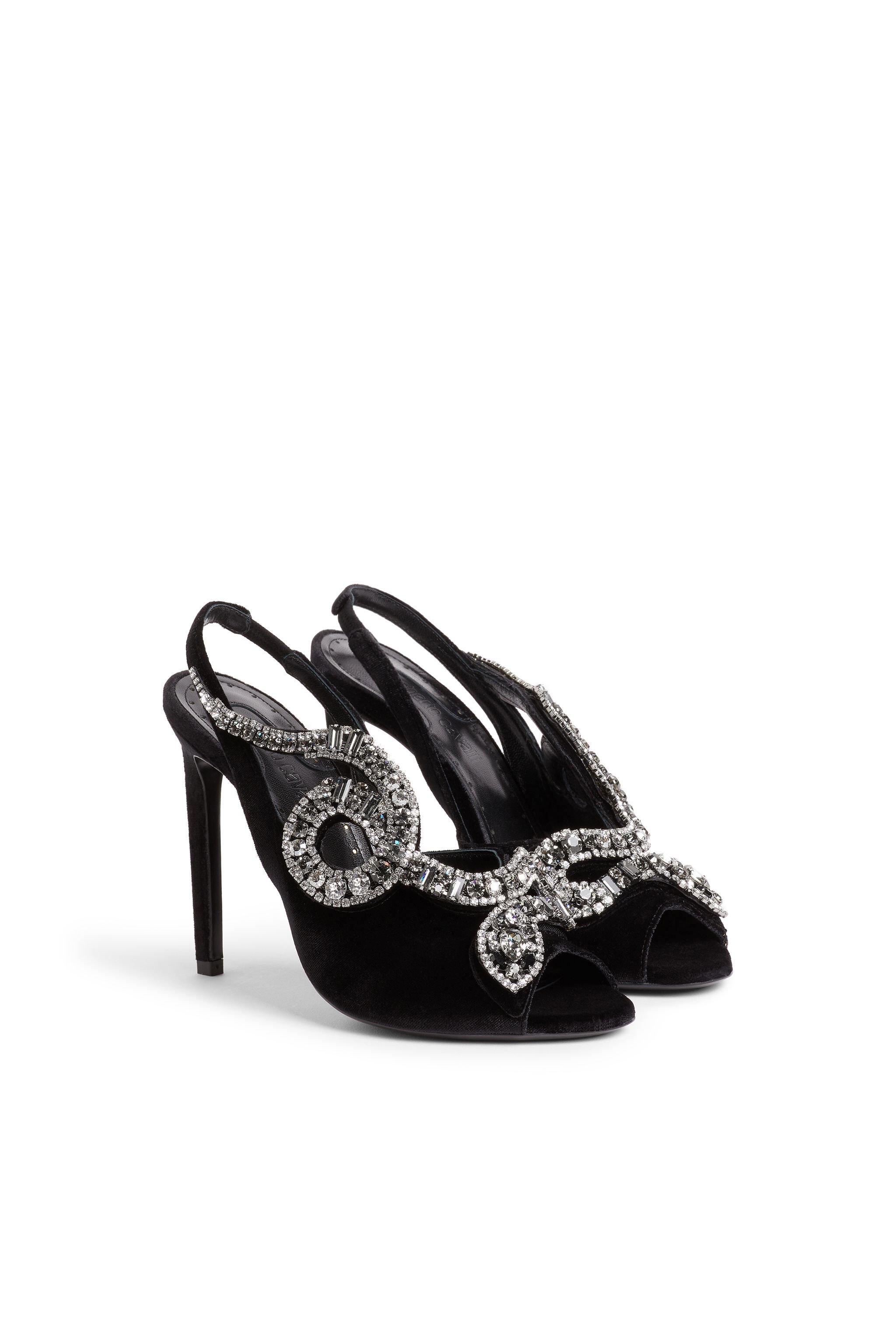 RC Beaded-snake slingback sandals BLACK/CRYSTAL LQS875-VL005