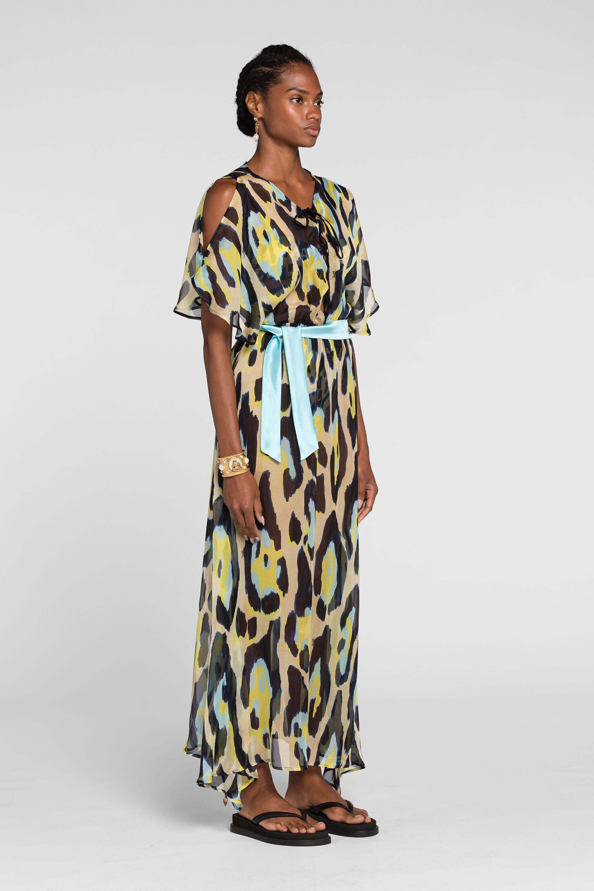 Leopard print beach dress in Yellow for Women Roberto Cavalli