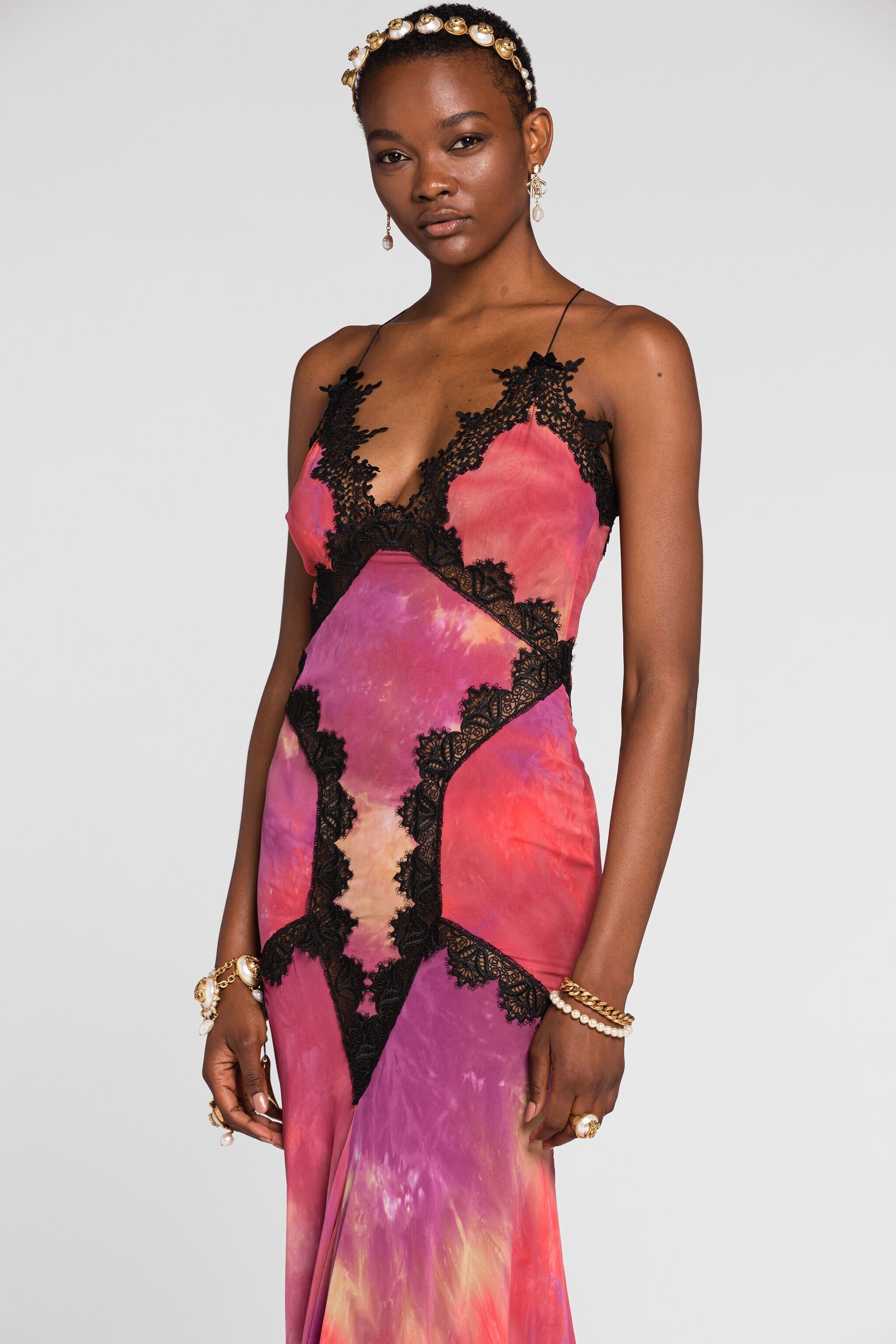 RC Spitzenbesetztes Batik-Kleid Fuchsia QKT132-GG039