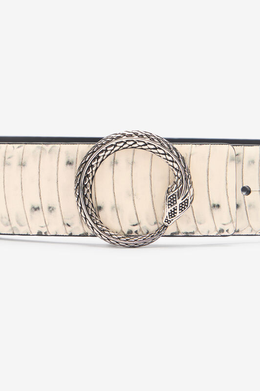 RC Cintura In Pelle Stampata Con Fibbia Serpente Avorio URC001-PZ587