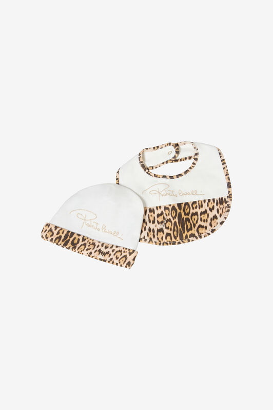 JU Milk White Hat, Bib, and Romper Set with Jaguar Skin MILKY WHITE VJT810-JD001