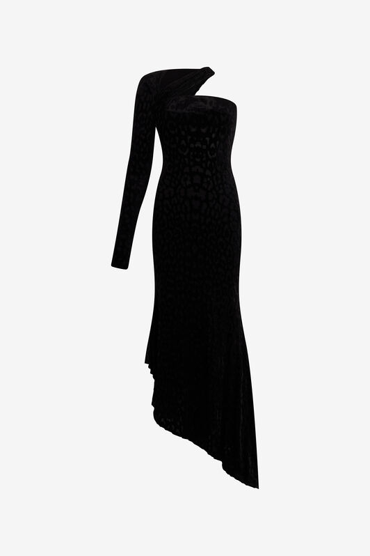 RC Asymmetric Black Dress with Jaguar Skin Pattern Black VWT125-CJ003