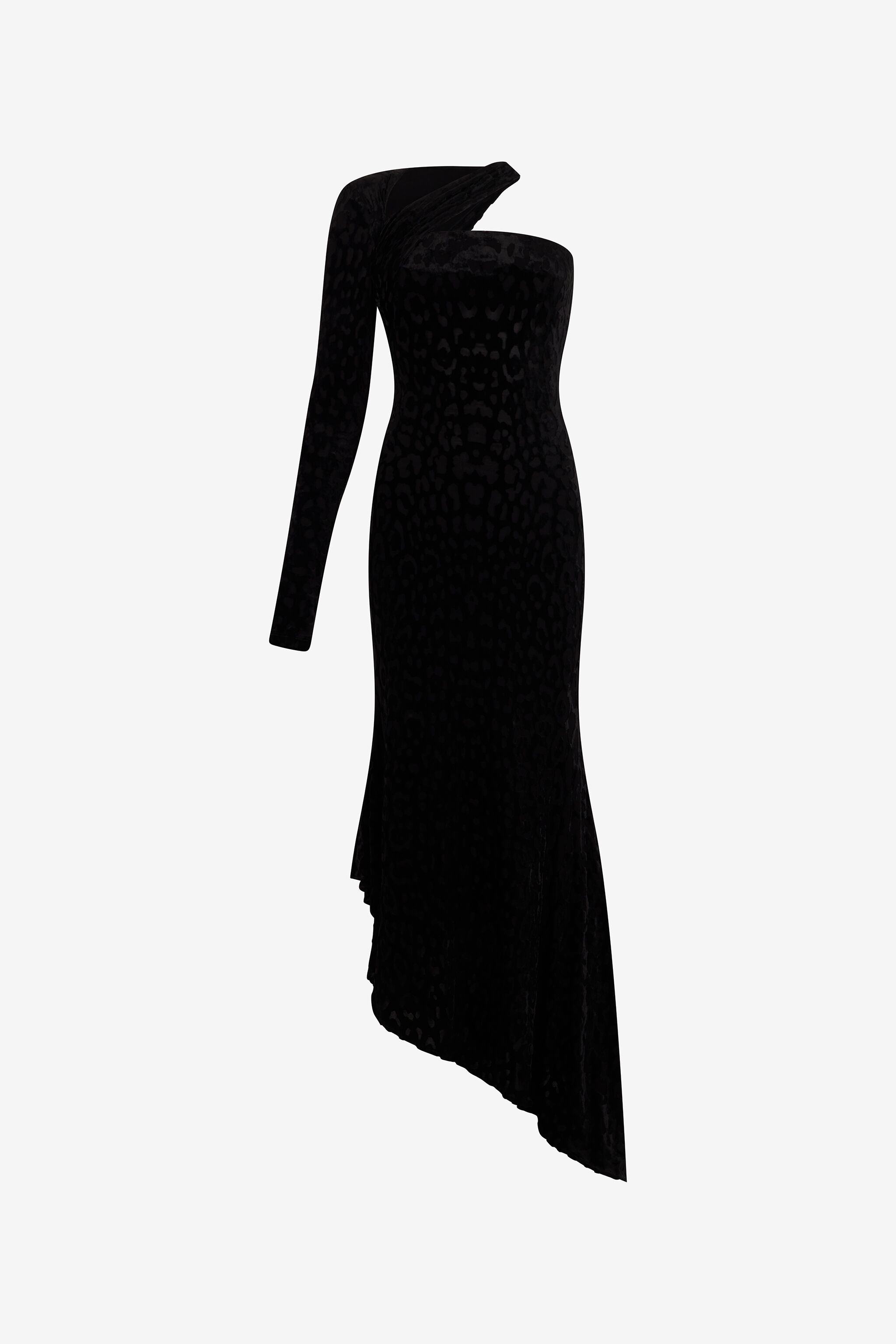 RC Asymmetric Black Dress with Jaguar Skin Pattern Black VWT125-CJ003