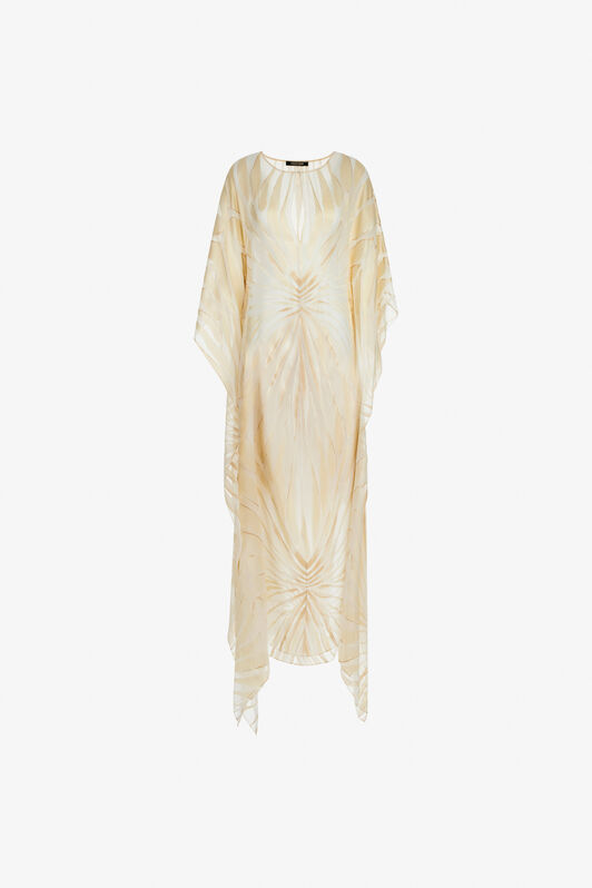 RC Satin caftan with Ray Of Gold print Ivory TKT103-HLI15