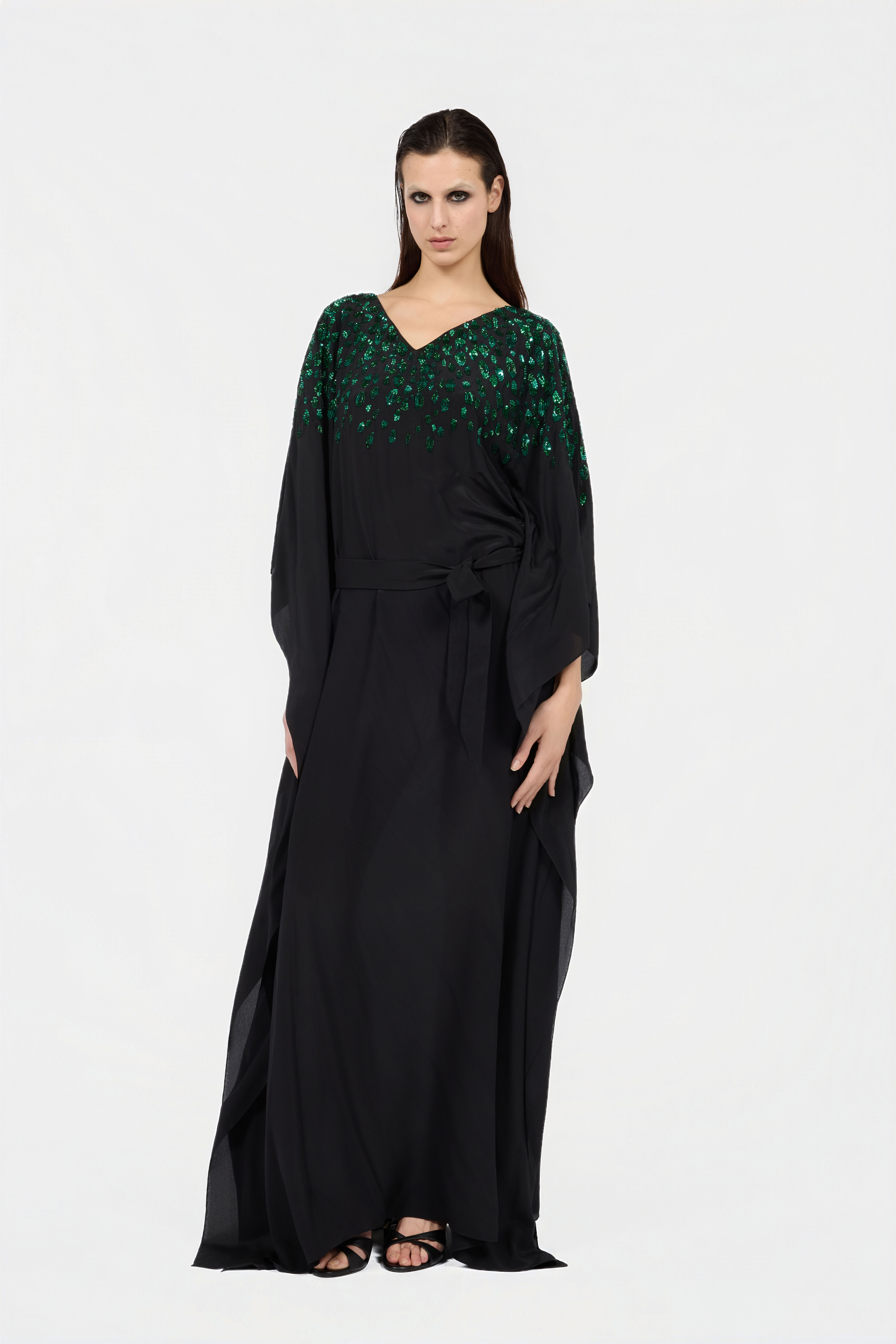 RC Seiden-Maxikleid mit verziertem Detail RC Seiden-Maxikleid mit verziertem Detail NERO/VERDE VWR179-SY001