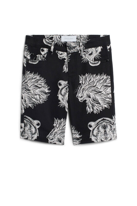 JU Black lion print cotton trousers BLACK/WHITE IJT261-CBQ81