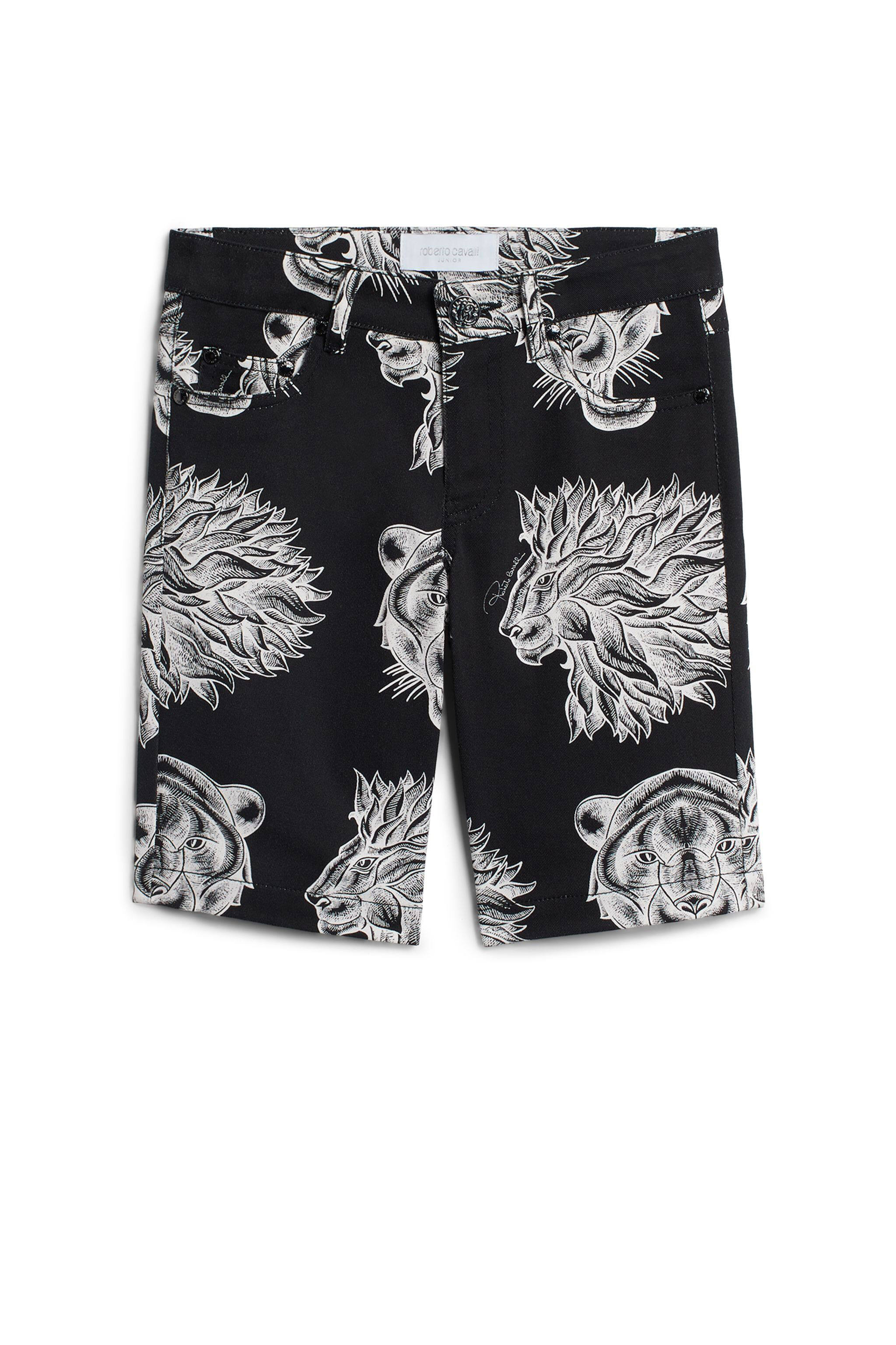 JU Black lion print cotton trousers BLACK/WHITE IJT261-CBQ81