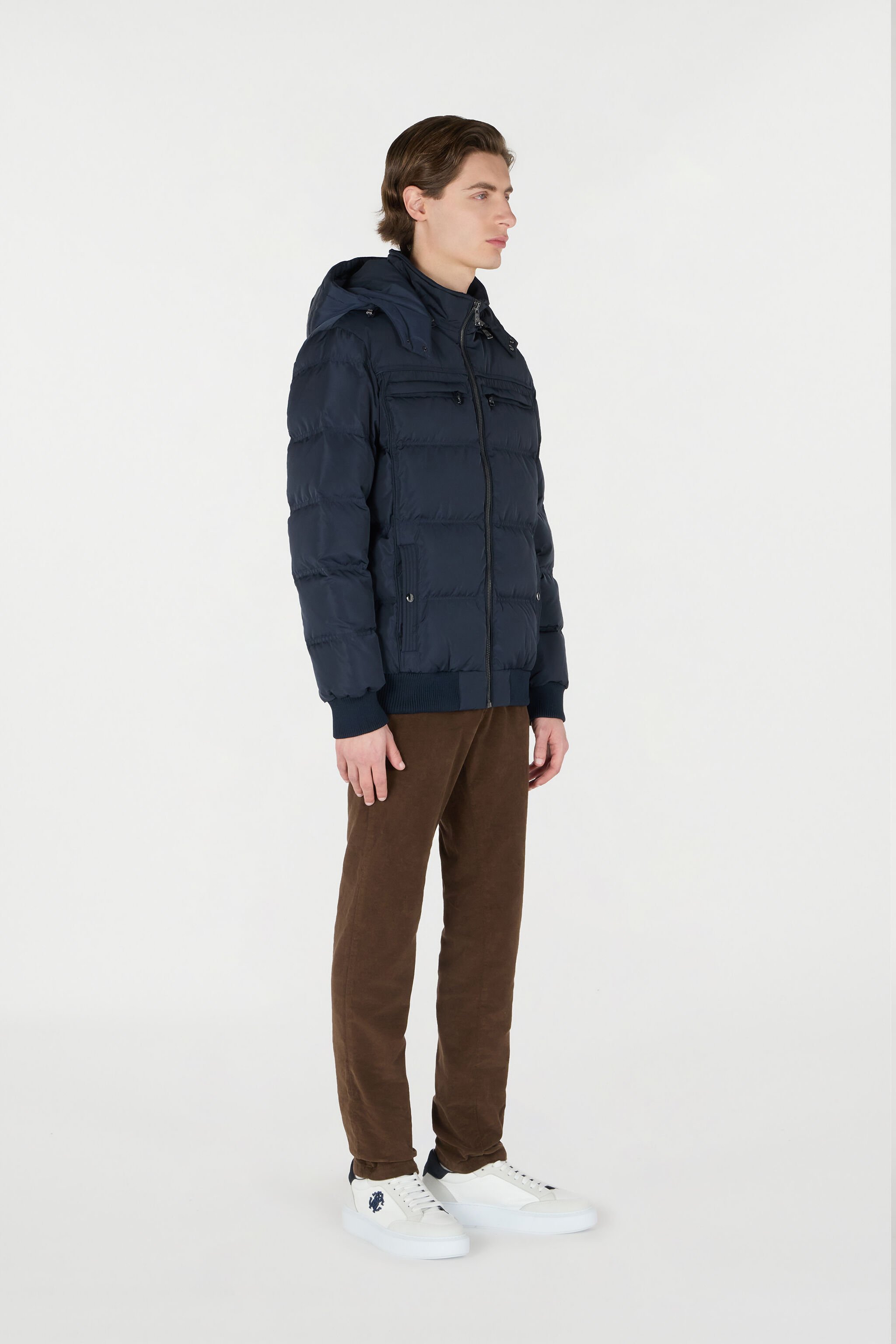 RC Gesteppte Daunenjacke Mit Kapuze Dunkelblau OOT40B-SBO01
