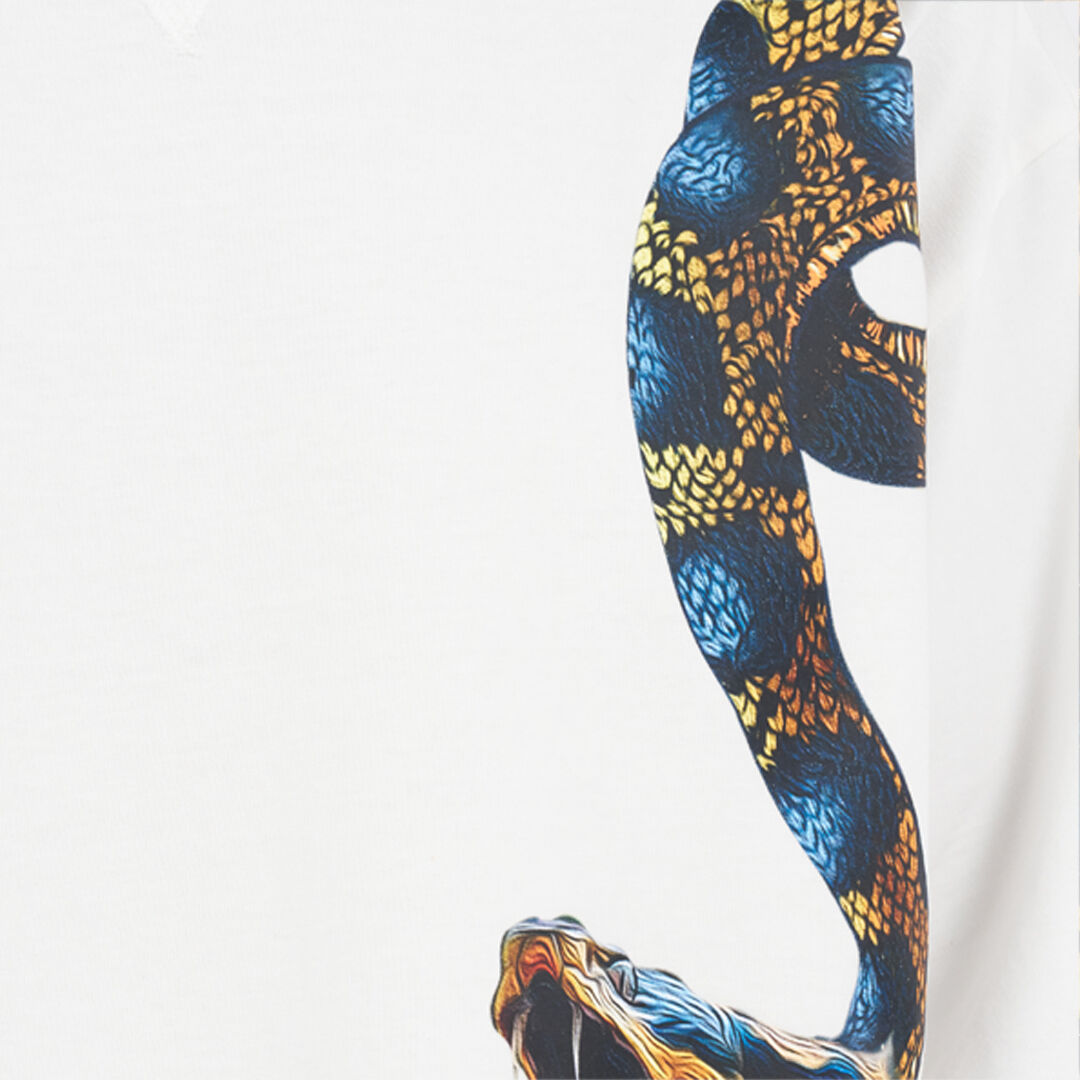 Oversized T-shirt with Snake Print in WHITE for Men | Roberto Cavalli®
