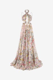 ${brand} Abito Lungo in Chiffon con Stampa Florentine Flowers ${colorDescription} ${masterID}