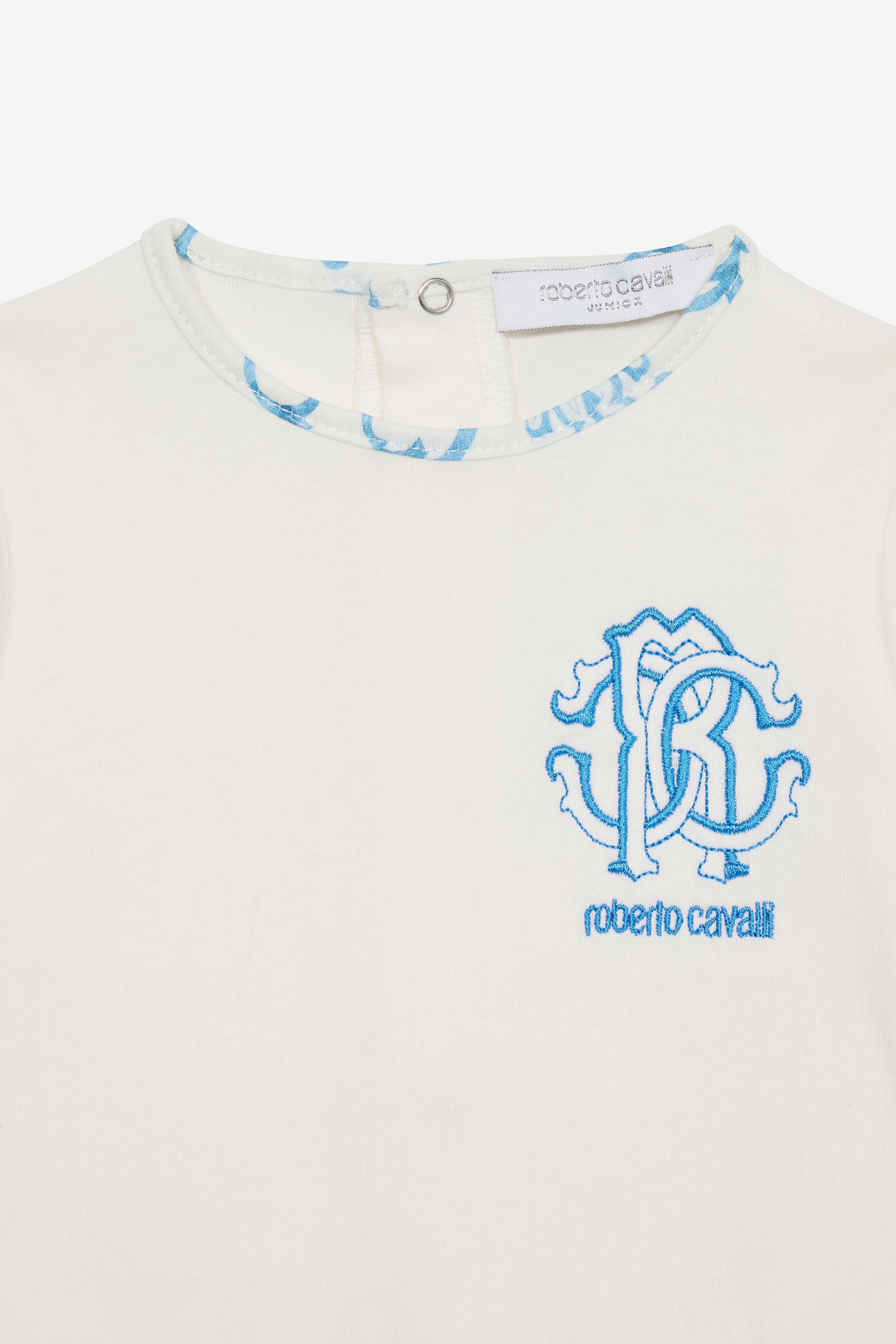 JU Hat, Bib And Romper Suit Set With RC Monogram And Print Light blue UJT811-JD001