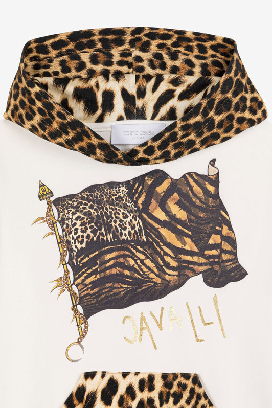 JU Animalier Patchwork-Print Logo Hoodie JU Animalier Patchwork-Print Logo Hoodie Light brown OJT959-ISA2J