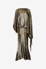 ${brand} Asymmetric Gold Lamé Dress ${colorDescription} ${masterID}