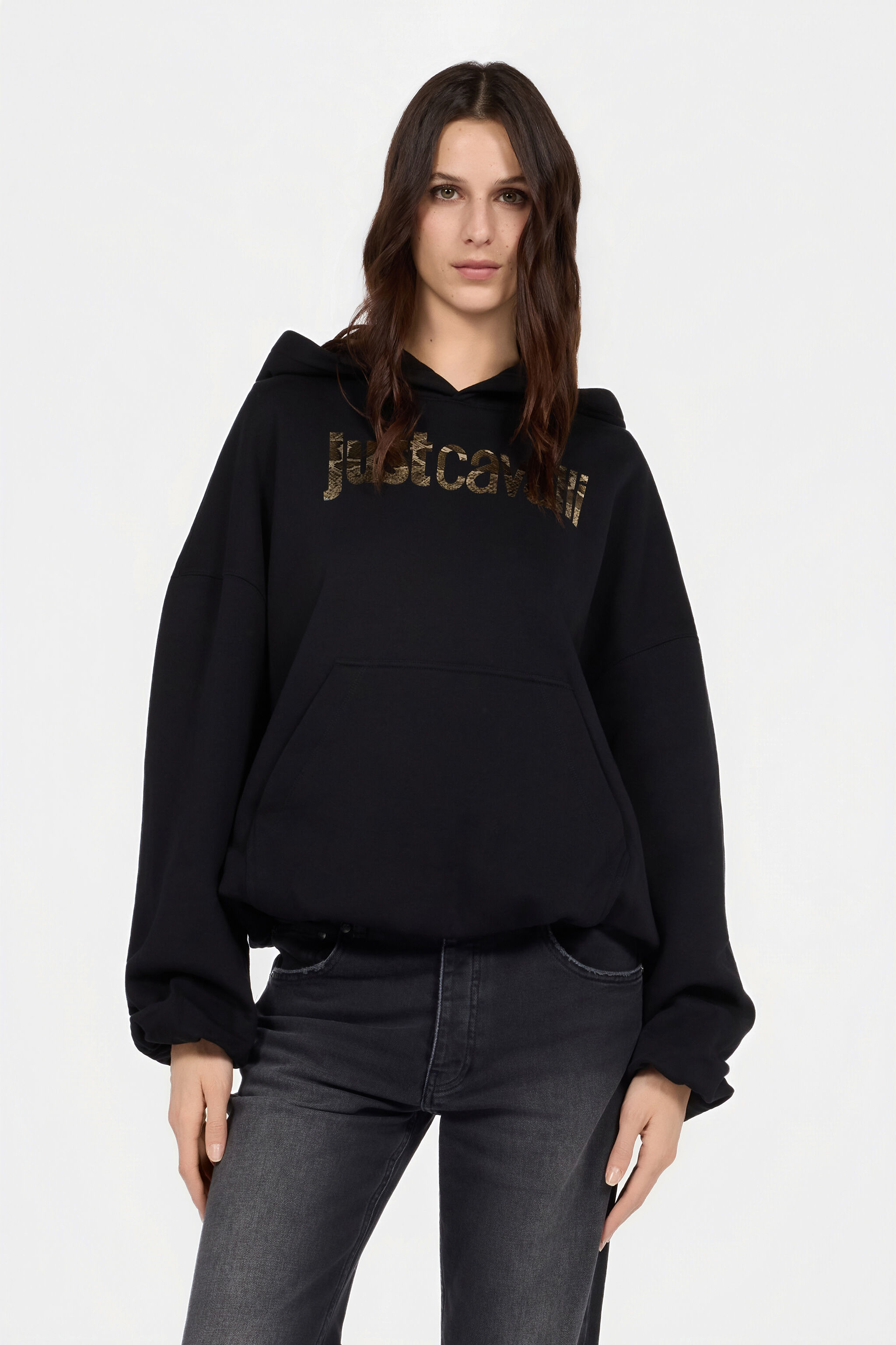 JC Schwarzer Hoodie mit Logo BLACK RKT894-RK400